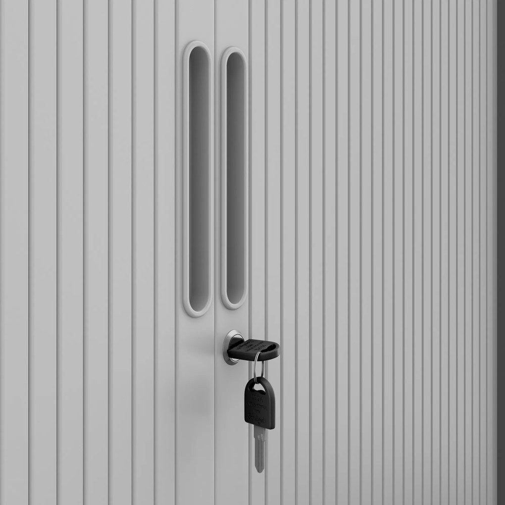 Metalowa szafa biurowa na akta z roletą DAMIAN, 900 x 1850 x 450 mm, szara