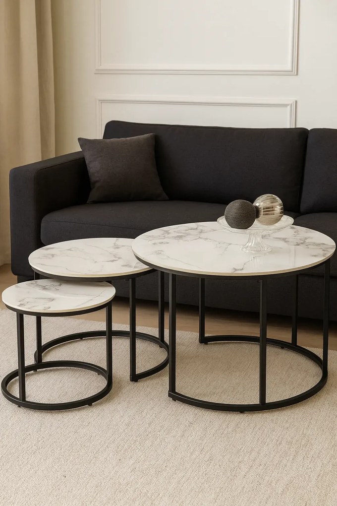 Zestaw wsuwanych stolików kawowych biały marmur H8-F75