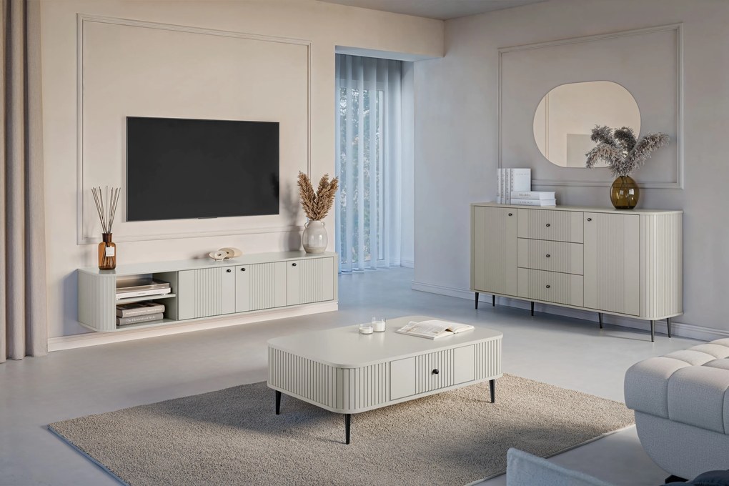 Szafka RTV wisząca Vesper 3D 187 cm - kaszmir / czarne uchwyty