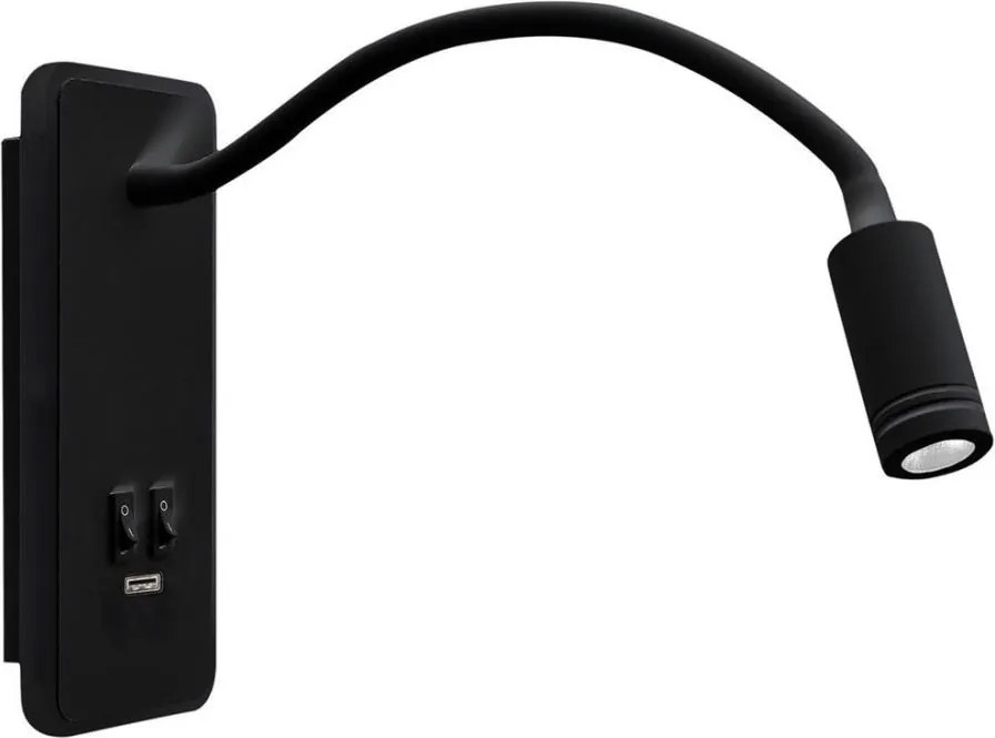 Regulowana lampka ścienna LED z USB BASE LED/8W+LED/2W/230V czarna