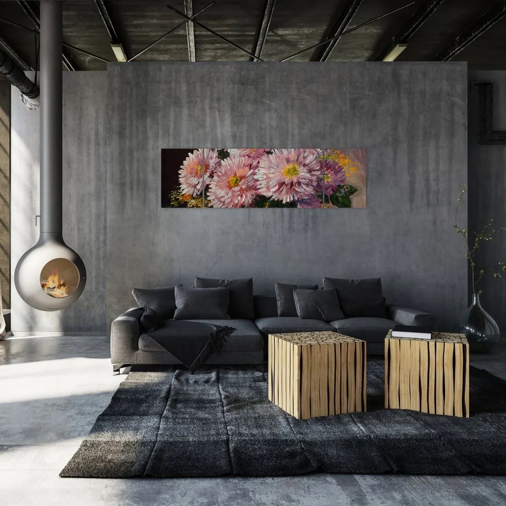 Obraz - Obraz olejny, Kwiaty w wazonie (170x50 cm)