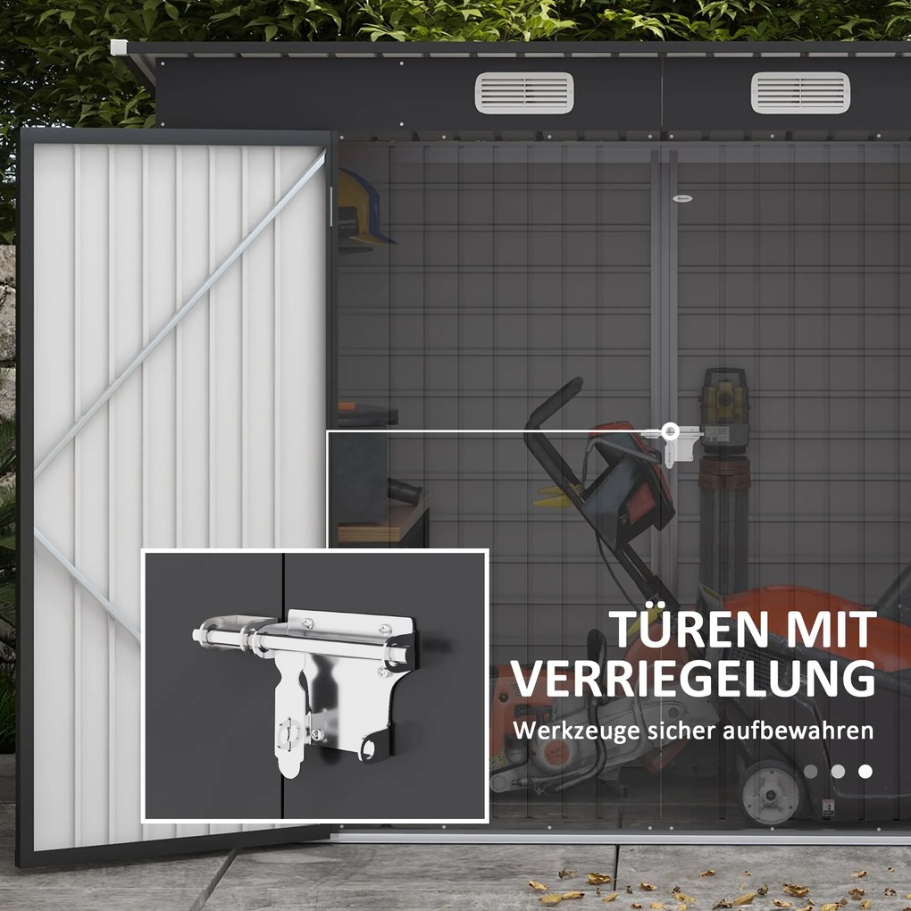 Outsunny szopa ogrodowa stalowa szopa na narzędzia z podwójnymi drzwiami 249D x 121S x 166/183Wcm szary | Aosom PL