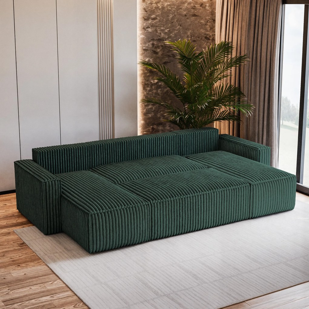 Masseno Narożnik PESANO z funkcją spania i pojemnikiem na pościel Narozniki U, Rozkładana sofa - Butelkowa zieleń, TILIA 39