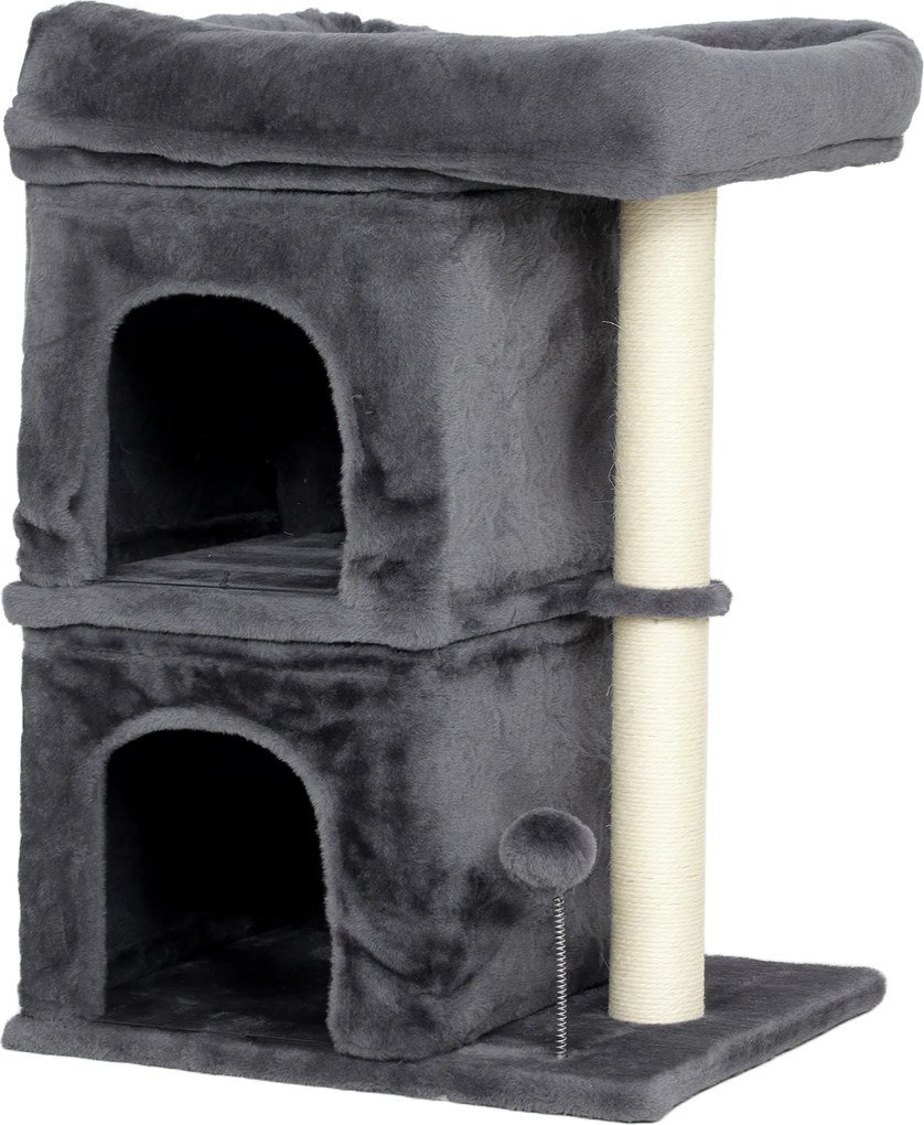 PawHut Drapak dla kota, wieża dla kota, 2 kryjówki, platforma, słupki sizalowe, kompaktowy, ciemnoszary