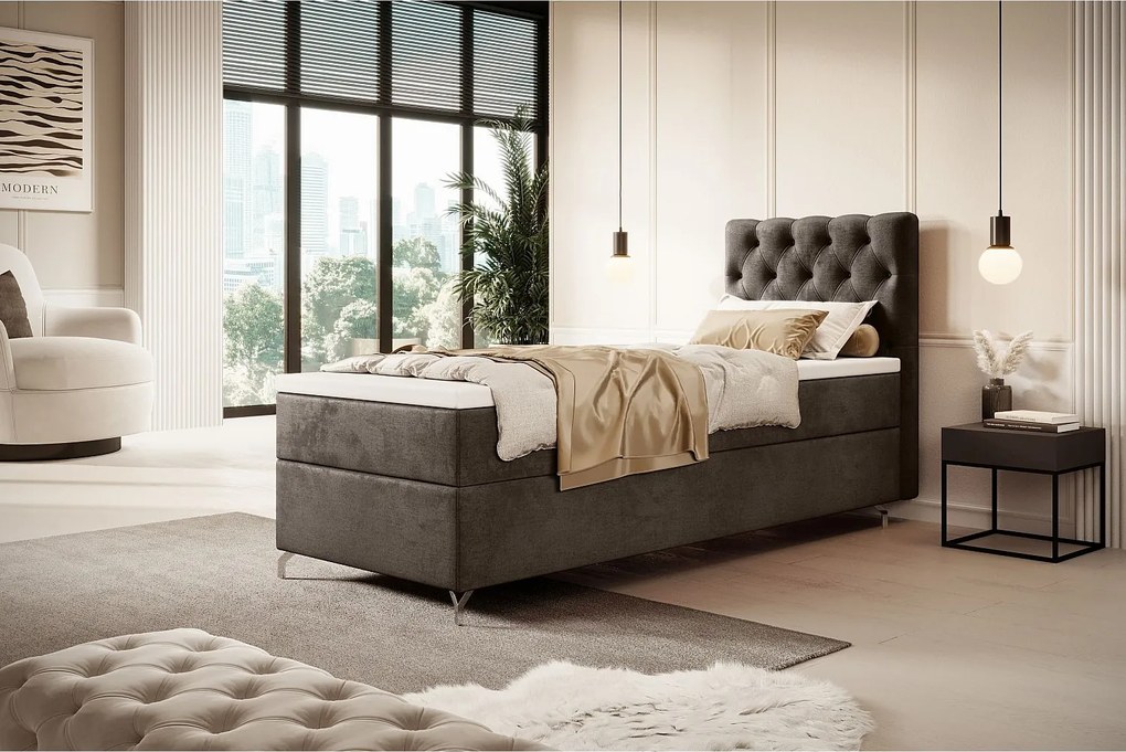 BOXBETT CHESTER 120x200 Monolith 15 z materacem H3 i topperem łóżko z pojemnikiem, pojedyncze, hotelowe, do sypialni, ze schowkiem
