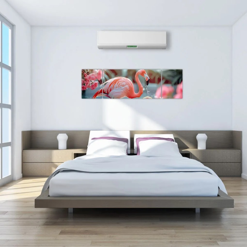 Obraz - Flaming w stawie (170x50 cm)