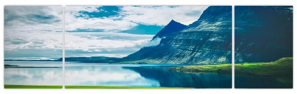 Obraz jeziora z górami (170x50 cm)