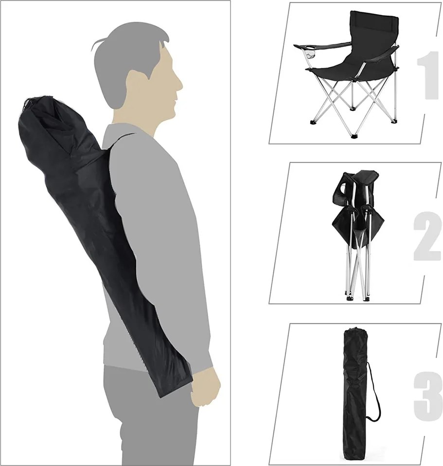 Krzesła kempingowe ROVER, zestaw 2 szt., czarny SongmicsHome