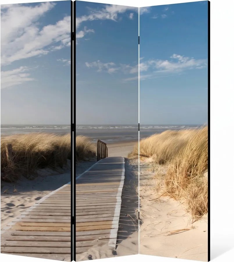 Parawan pokojowy 3-częściowy 135x172 Jednostronny dekoracyjny coastal naturalny Niebieski Droga Na Plażę