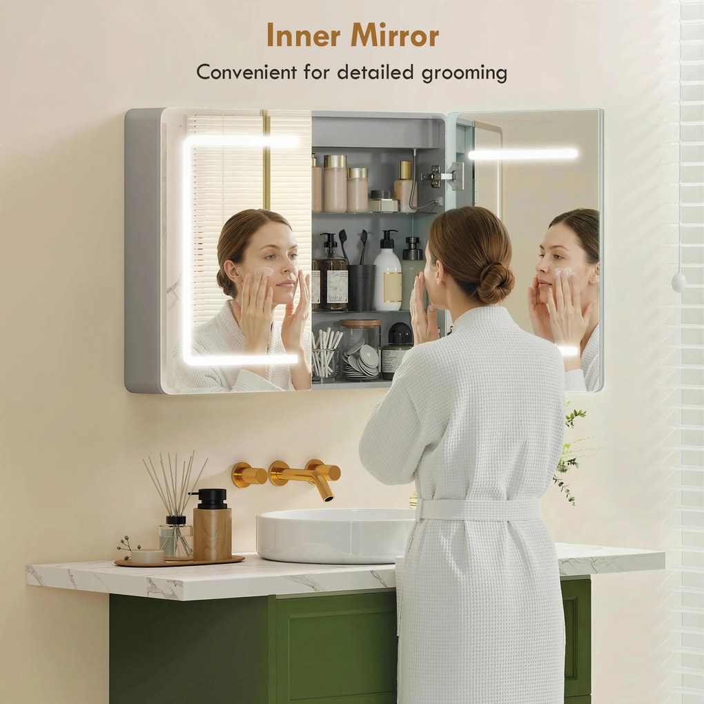 HOMCOM Szafka łazienkowa z lustrem LED, 60 x 80 cm, z funkcją odparowywania, regulowane oświetlenie w 3 kolorach | Aosom PL