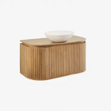 Zestaw Wiszących Mebli Łazienkowych Z Drewna Mango Analis Naturalna & Cement Okrągły Biały Ø40 Cm Zavion & Bezlusterkowiec & Bez Kranu - Sklum