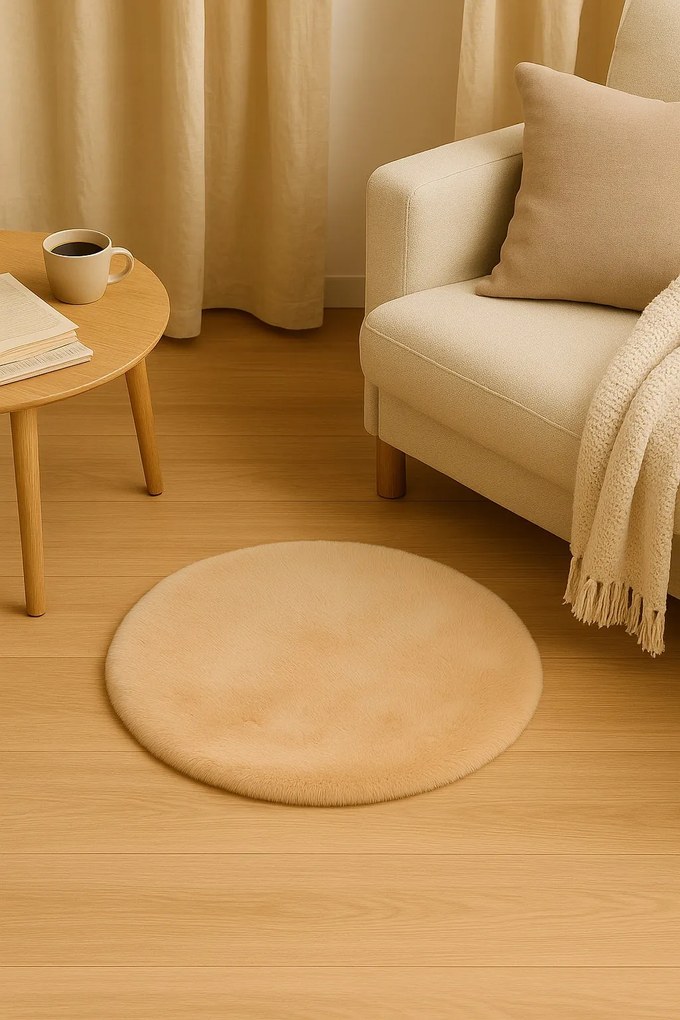 Dywanik futrzany Beżowy 60cm dekoracyjny antypoślizgowy do salonu sypialni