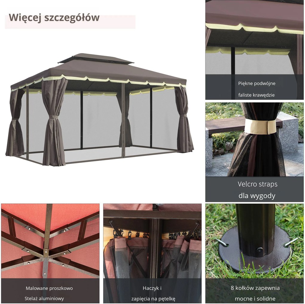 Outsunny Pawilon Ogrodowy 390x290cm - Namiot Ogrodowy z Moskitierą na Grill i na Zimne Piwo | Aosom PL