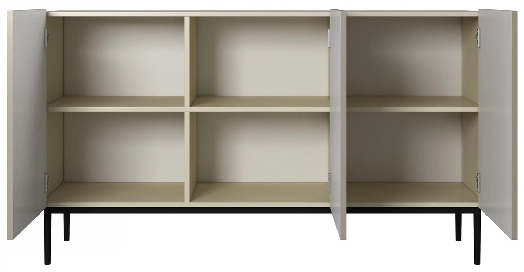 Komoda Nicole 150 cm z ryflowanym frontem - kaszmir / czarne nóżki