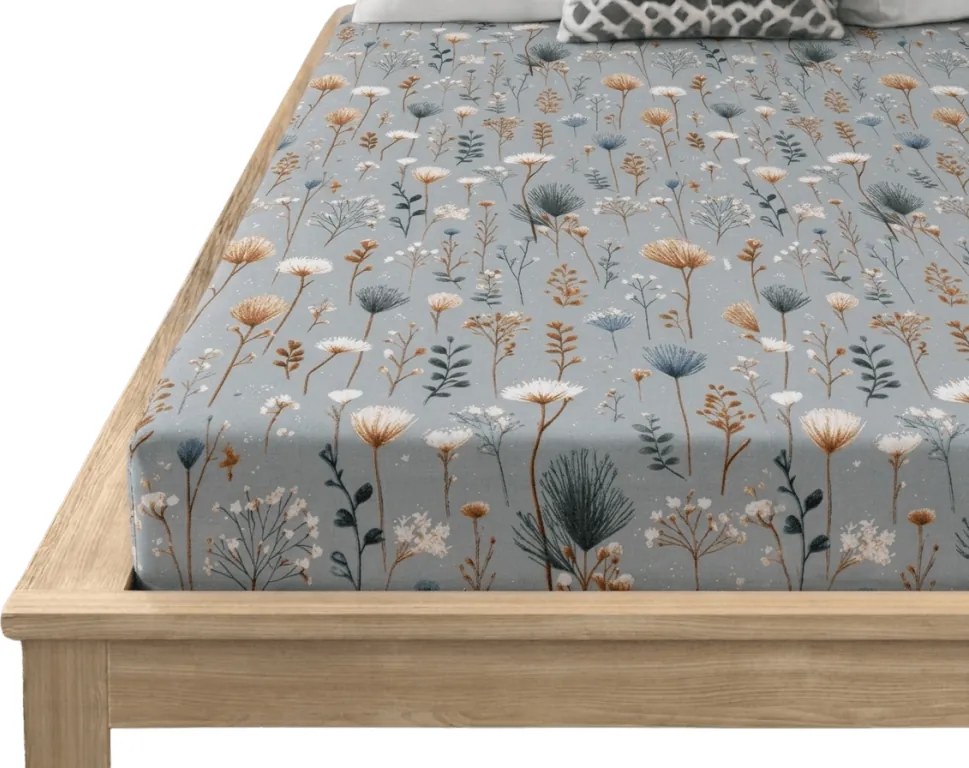 PrzytulneMieszkanie.pl Prześcieradło z mikrovlákna BOTANIC FIELD szare 90x200 cm