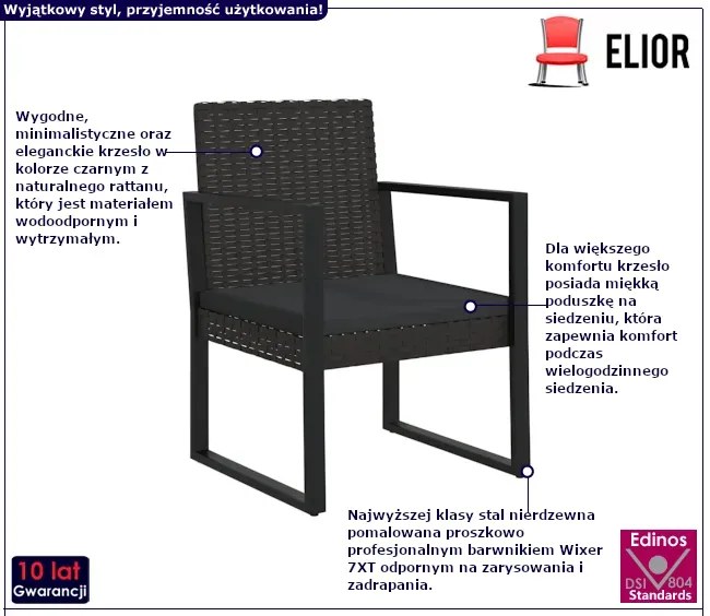 Czarny fotel ogrodowy z poduszką - Magor