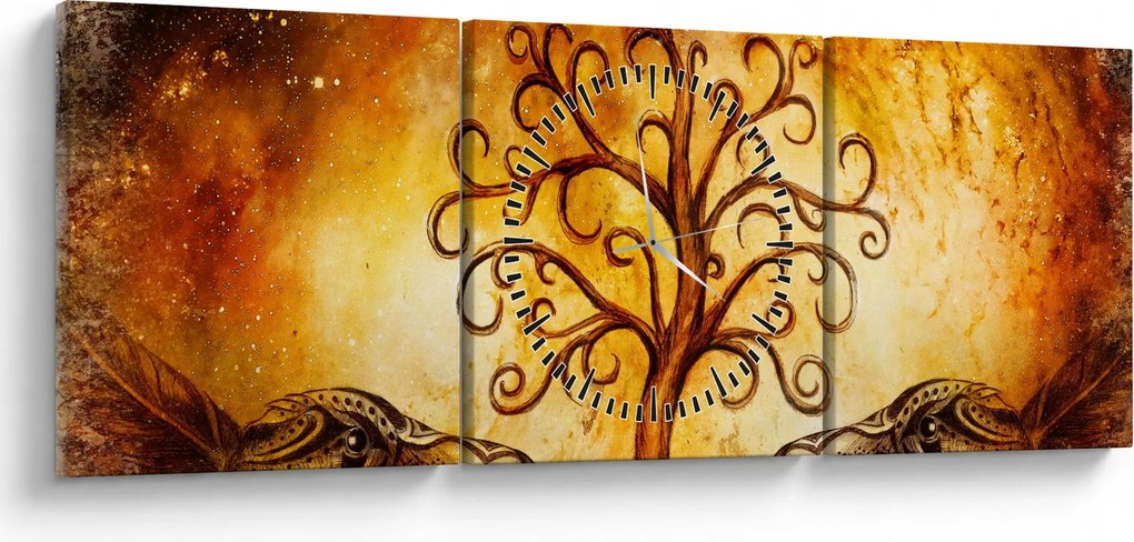 Naturalny abstrakcyjny obraz drzewa (z zegarem) (90x30 cm)