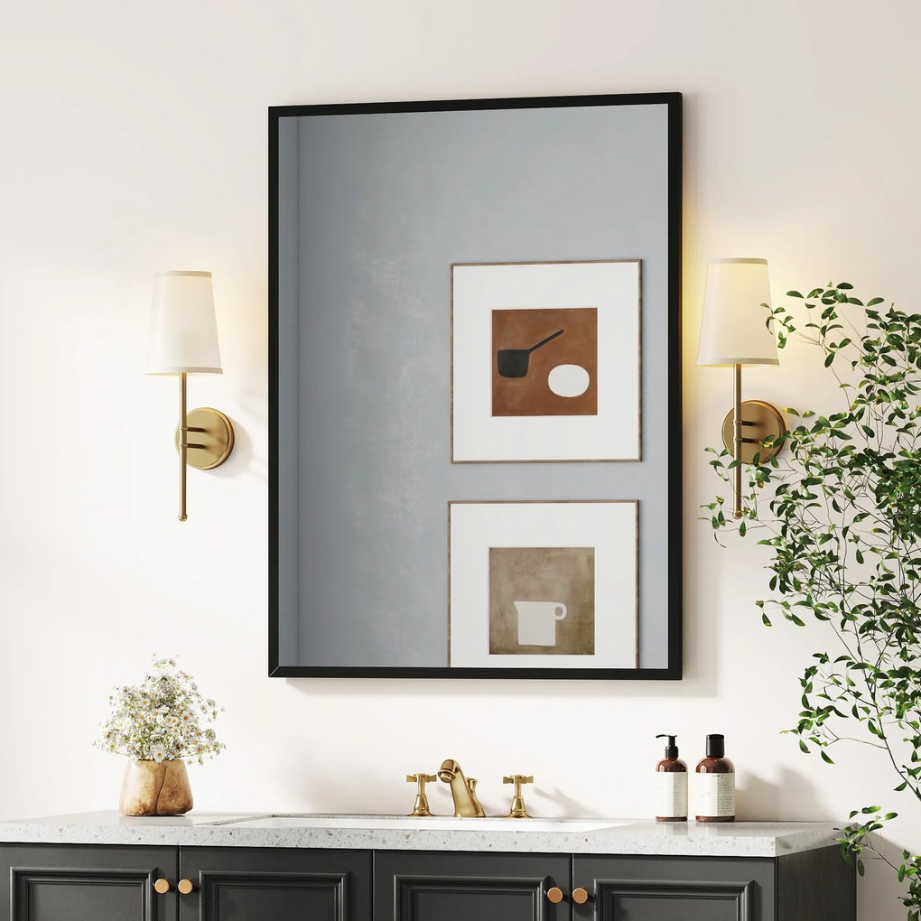 HOMCOM lustro ścienne prostokątne 76 x 101 cm, czarna drewniana rama, idealne do łazienki, salonu lub sypialni | Aosom PL