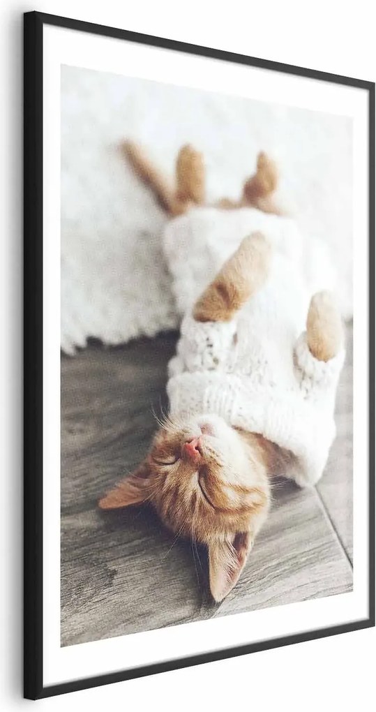 Plakat Leniwy kot 29,7x42 cm z ramą czarną z marginesem ARTGEIST B