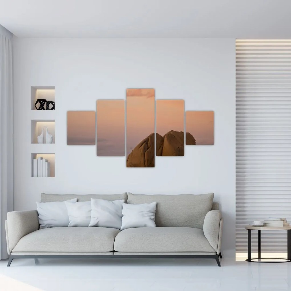 Obraz zachodu słońca w skałach (125x70 cm)