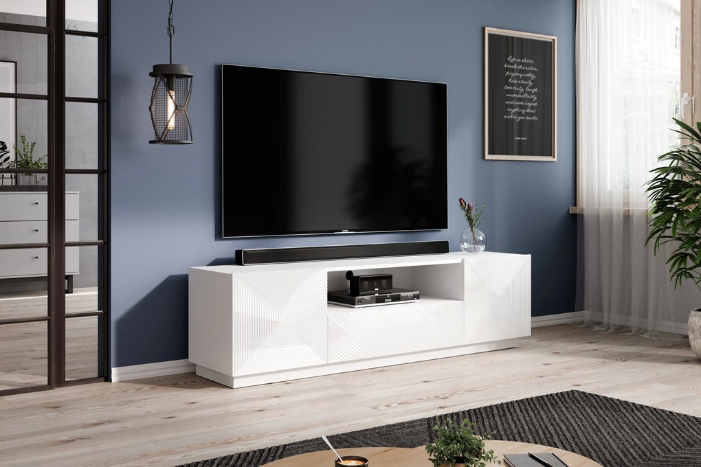 Szafka RTV z szufladą Asha 167 cm - biały połysk