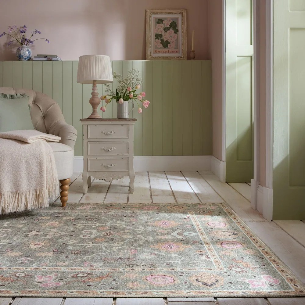 Jasnozielony dywan odpowiedni do prania 115x170 cm Una Floral – Flair Rugs