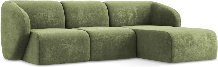 Zielony narożnik z tkaniny szenilowej (prawostronny/z szezlongiem) Lani – Makamii