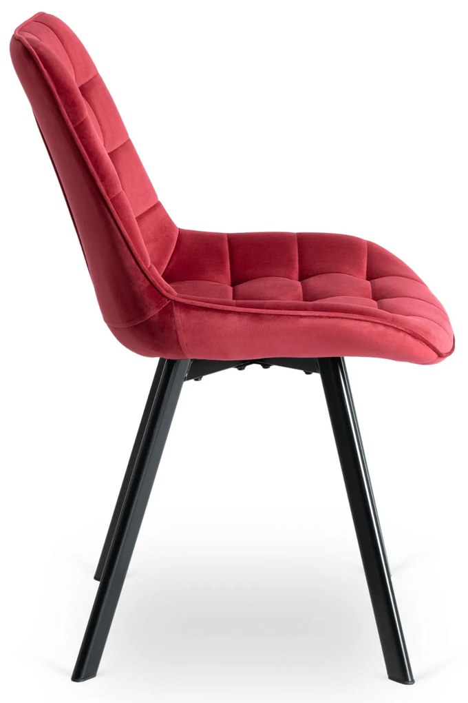 Zestaw Stół Okrągły Rozkładany HARRY 102-142 cm Czarny i 4 Krzesła Tapicerowane RICK Bordowe Nowoczesne Loft