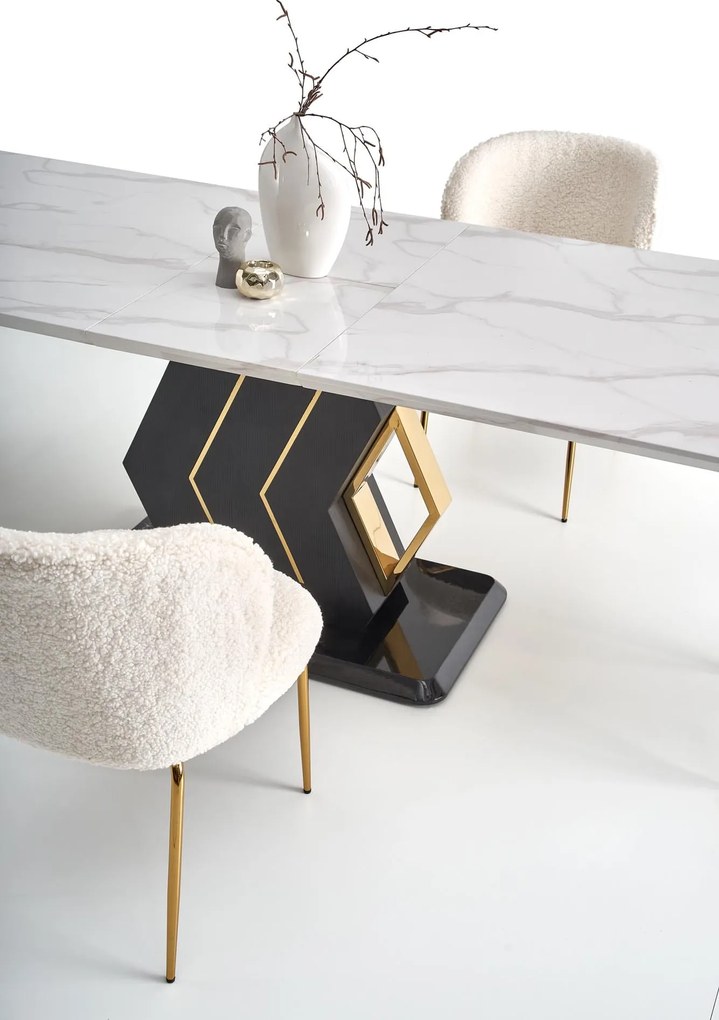 VINCENZO stół rozkładany 130-180/130/76 cm blat: biały marmur, noga czarny złoty