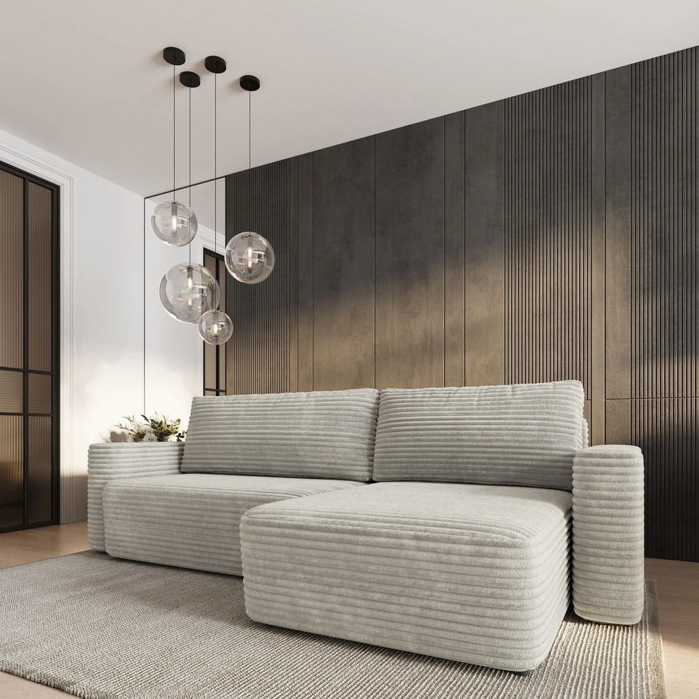 Masseno Narożnik TELIN z funkcją spania i pojemnikiem na pościel Narozniki L, Rozkładana sofa - Jasnoszary, TILIA 83