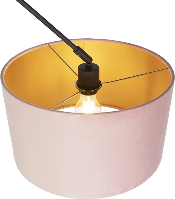 Lampa wisząca czarna z abażurem z weluru w kolorze pudrowego różu ze złotem 35 cm - Blitz