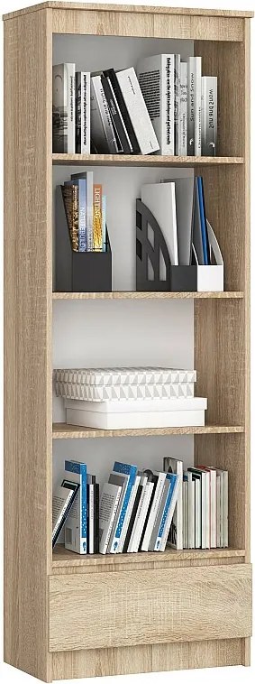 Regał AKORD R60 Dąb Sonoma 60 cm 1 szuflada kolor Dąb Sonoma mat 4 półki 60x35x180 cm
