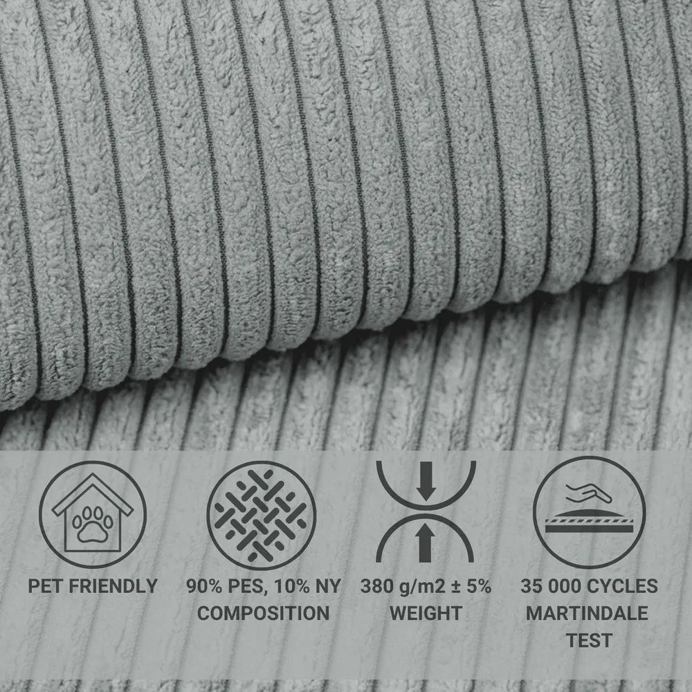 Szary sztruksowy rozkładany/ze schowkiem narożnik (prawostronny/w kształcie litery L) Tonga – Maison de Rêve