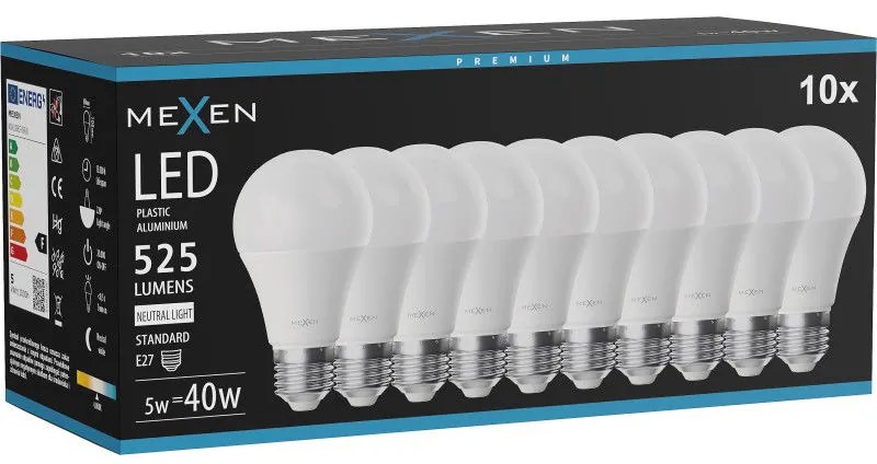 Mexen Nova 10x żarówka LED E27, A60, 5W, Neutralna - 4000K, 525 lm - L100-E27-0540-01x10