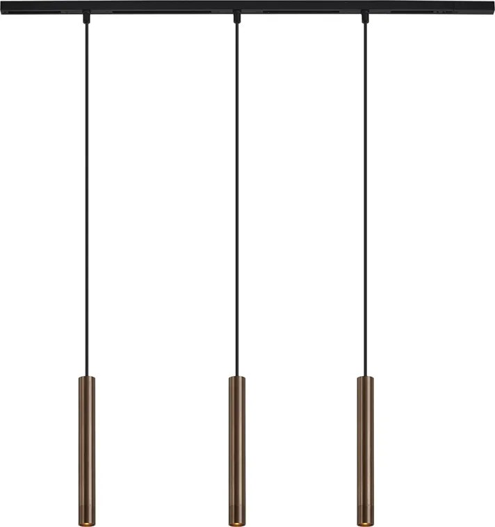 Nowoczesny system oświetleniowy szynowy z 3 lampami wiszącymi w kolorze brązowym, jednofazowy - Slimline Keno