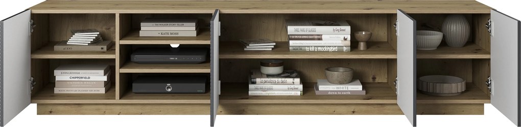 Szafka RTV Asha 200 cm z ryflowanym frontem i wnęką - artisan / rivier stone mat