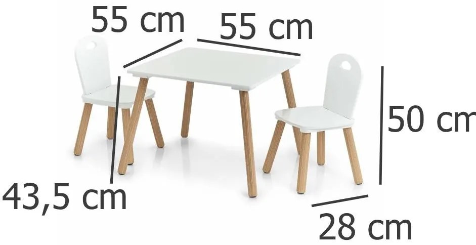 Zestaw mebelków dla dzieci Scandi, 2 krzesła + stolik,meble dla dzieci ZELLER