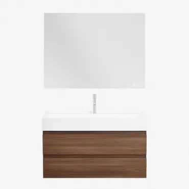 Zestaw Wiszących Mebli Łazienkowych Z Drewna I Forniru Jesionowego Zintegrowany Z Umywalką Ona Ciemna Czerń & - Sklum