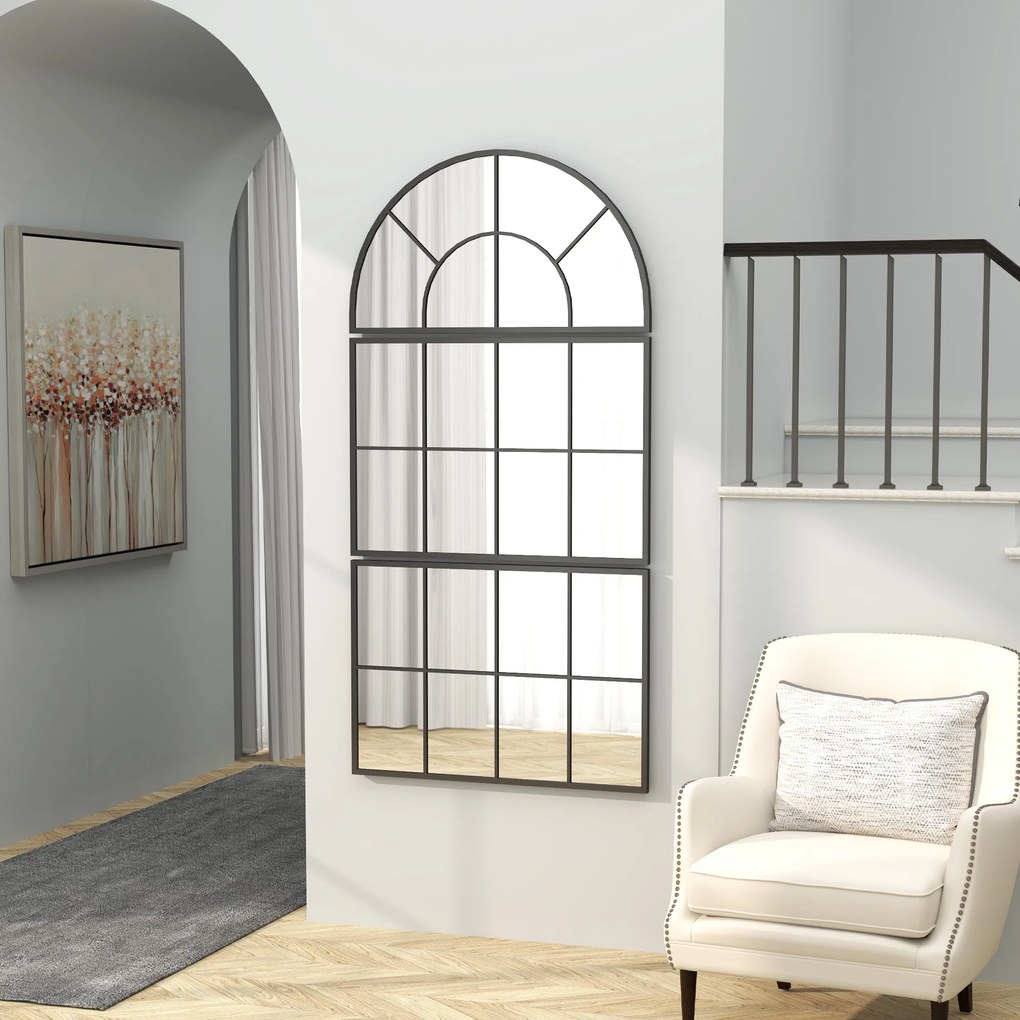 HOMCOM Lustrzany Panel ścienny, Lustra Okienne, Trzyczęściowe, z Metalową Ramą, 76 x 53 cm, Czarny