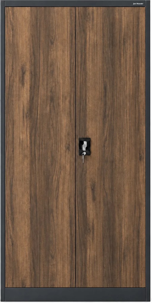 Szafa metalowa ze schowkiem antracytowa / orzech: Eco Design TOMASZ, 900 x 1850 x 450 mm