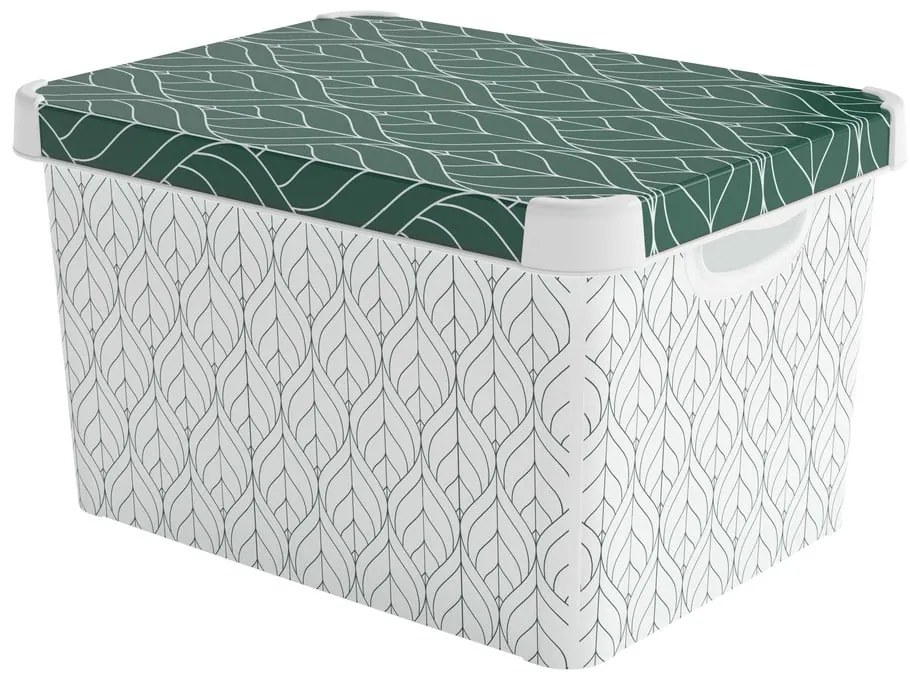 Biały/zielony plastikowy pojemnik z pokrywką 39,5x29,5x25 cm L – Curver