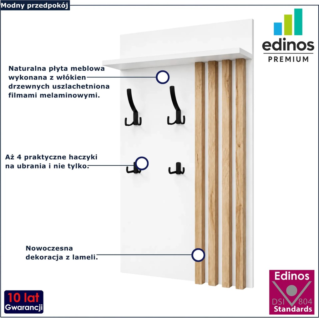 Biały wieszak ścienny z półką i lamelami do przedpokoju N0-C05