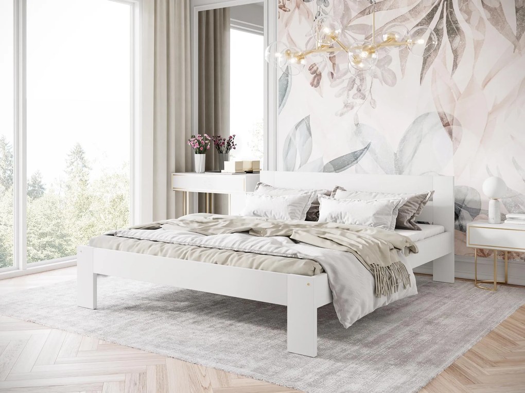 Łóżko drewniane białe ze stelażem 160x200 MATILDA 168/205/87 cm