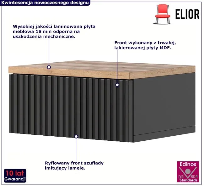 Lamelowa szafka nocna ścienna czarny + dąb craft N6-K03