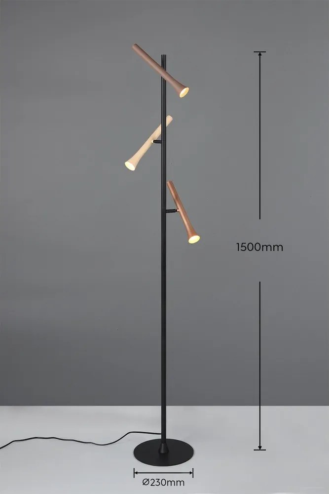 Czarna lampa stojąca LED z metalowym kloszem (wysokość 150 cm) Fiato – Trio