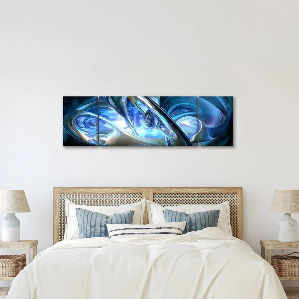 Obraz niebieskich fraktali (170x50 cm)