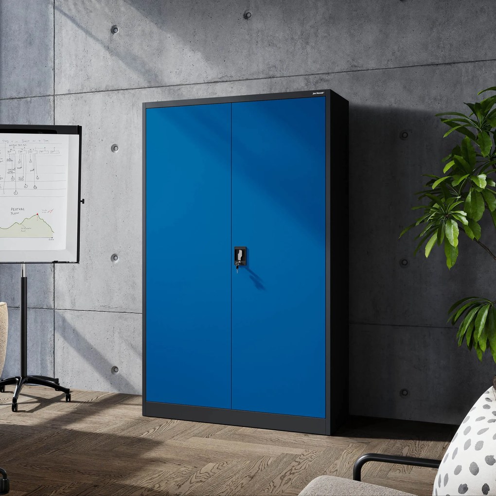 Szafa biurowa metalowa na akta antracytowo-niebieska JAN II, 1150 x 1850 x 400 mm