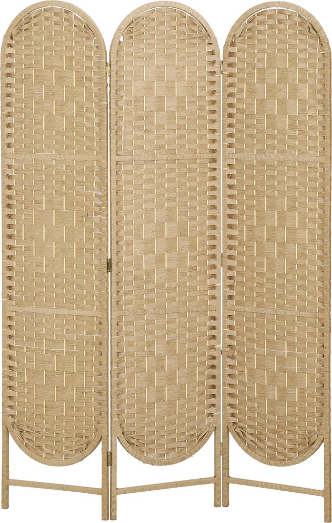 HOMCOM Parawan 3-częściowy 120x170 cm z zaokrąglonym górnym brzegiem, ręcznie tkany, składany, naturalny | Aosom PL