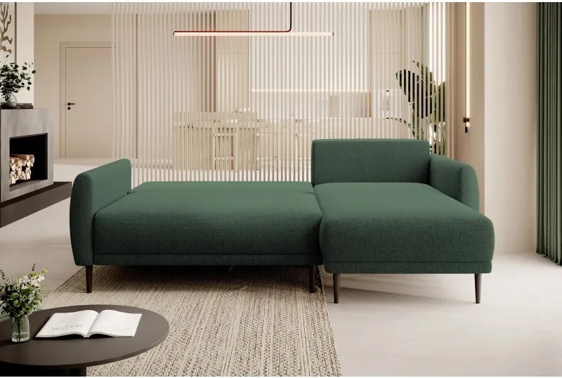 Narożnik BONO z funkcją spania Drewniane nóżki Eleganckie podłokietniki Głębokie siedzisko Prawa strona Barrel 37