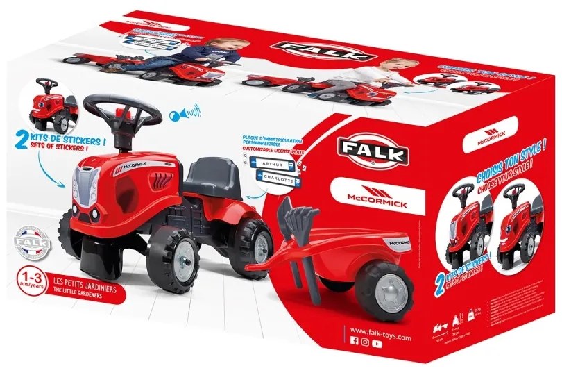 Falk traktorek baby mac cormick czerwony z przyczepką + akc. od 1 roku
